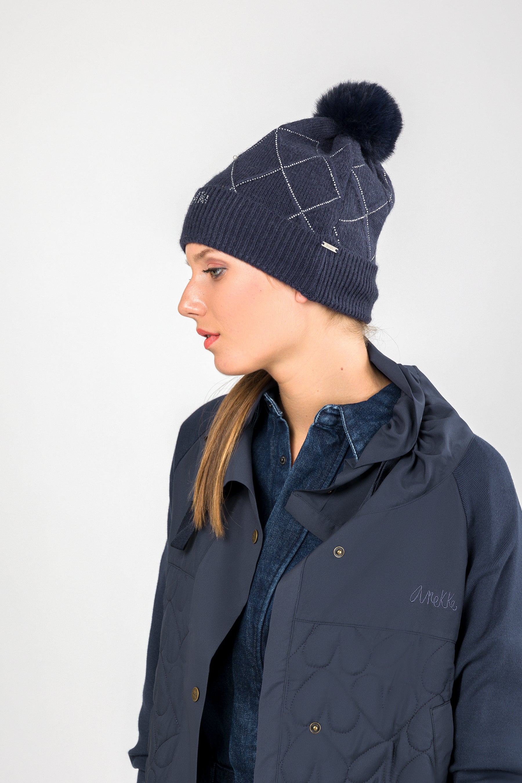 Navy blue knitted beanie