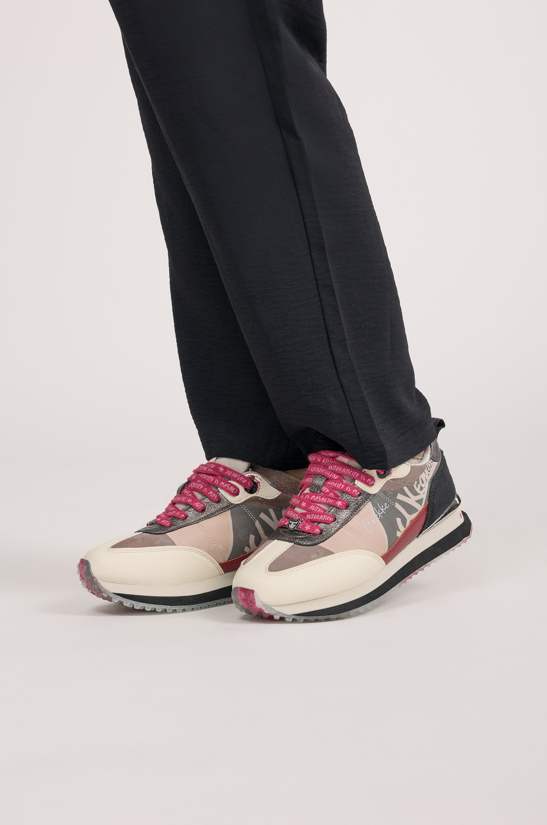 Pink and white sneakers