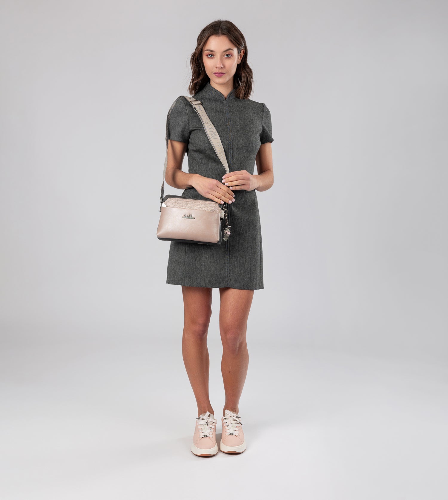 Peace & Love pink 2-compartment crossbody bag