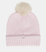 Knitted beanie with pink pompom