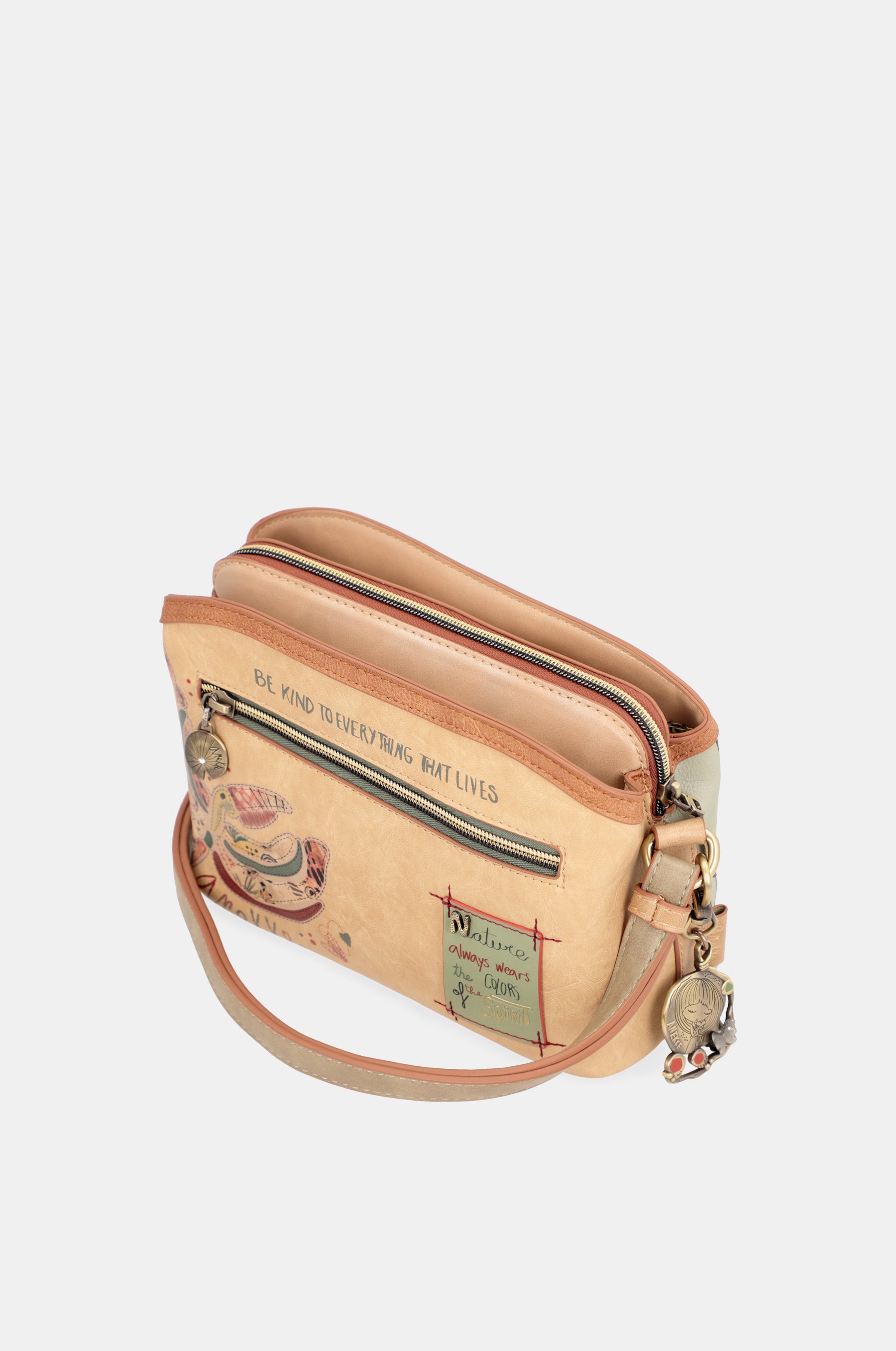 Butterfly crossbody bag with triple compartments