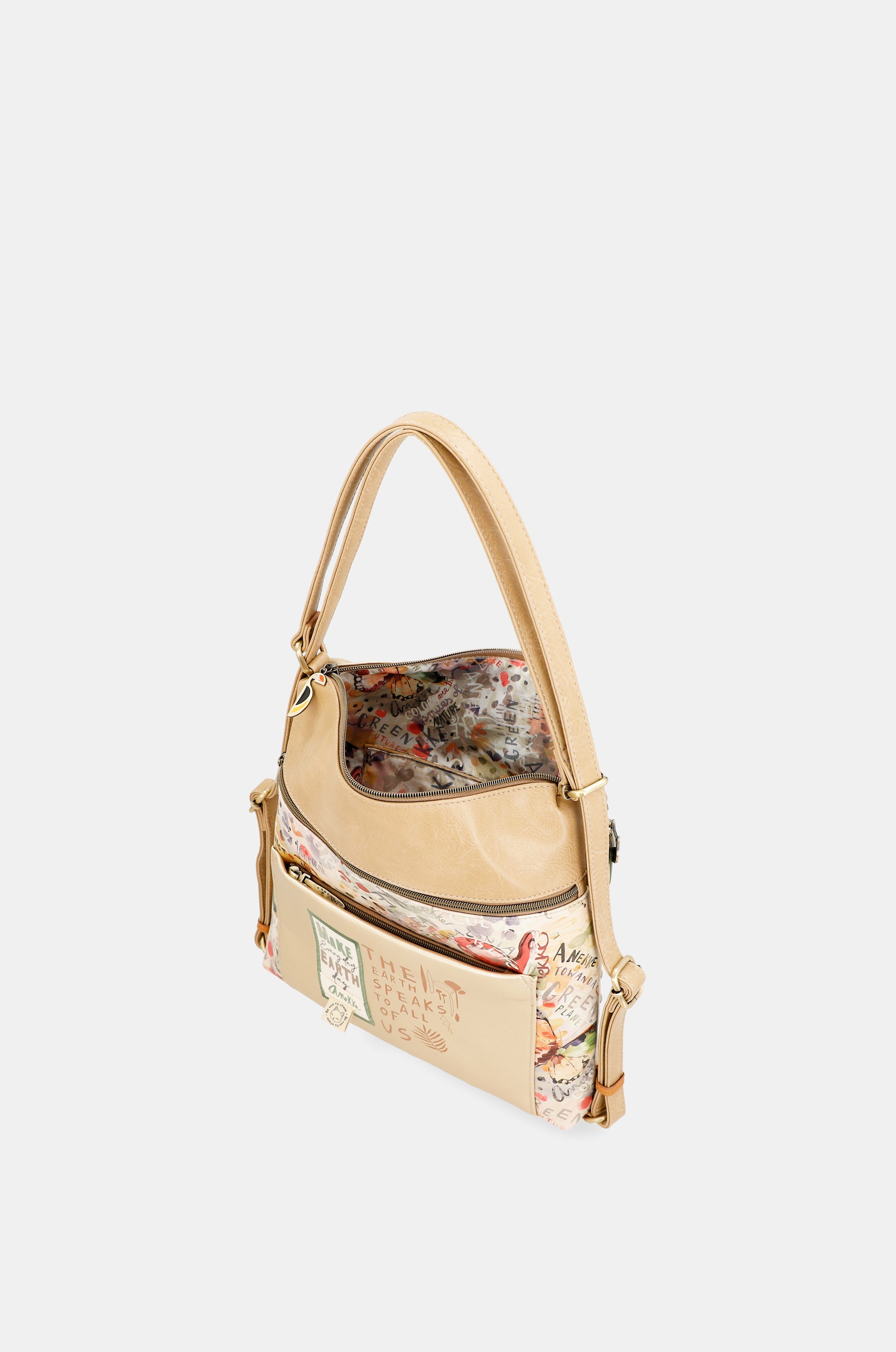 Nature Pachamama convertible golden bag into a rucksack