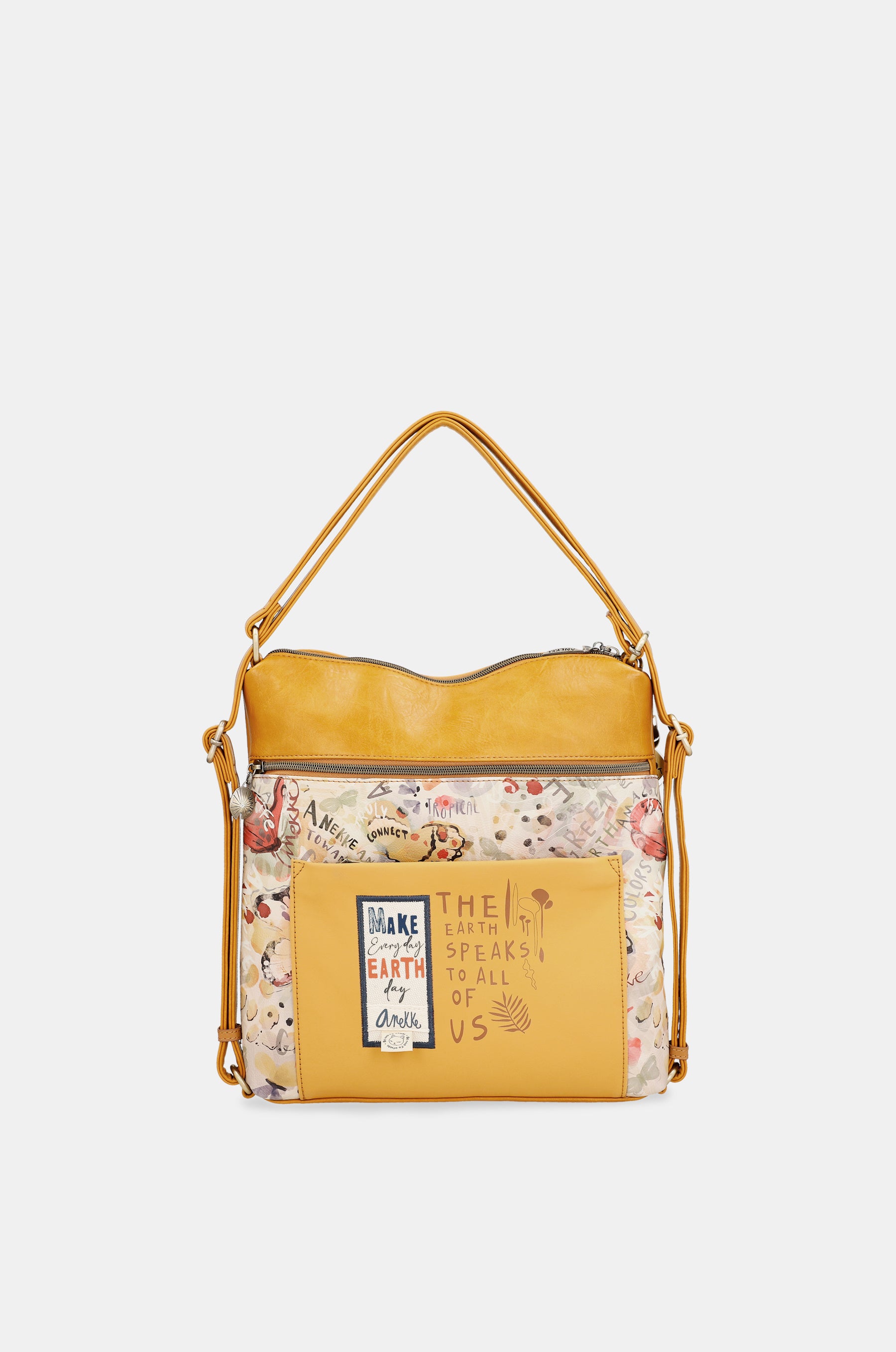 Nature Pachamama convertible ochre bag into a backpack