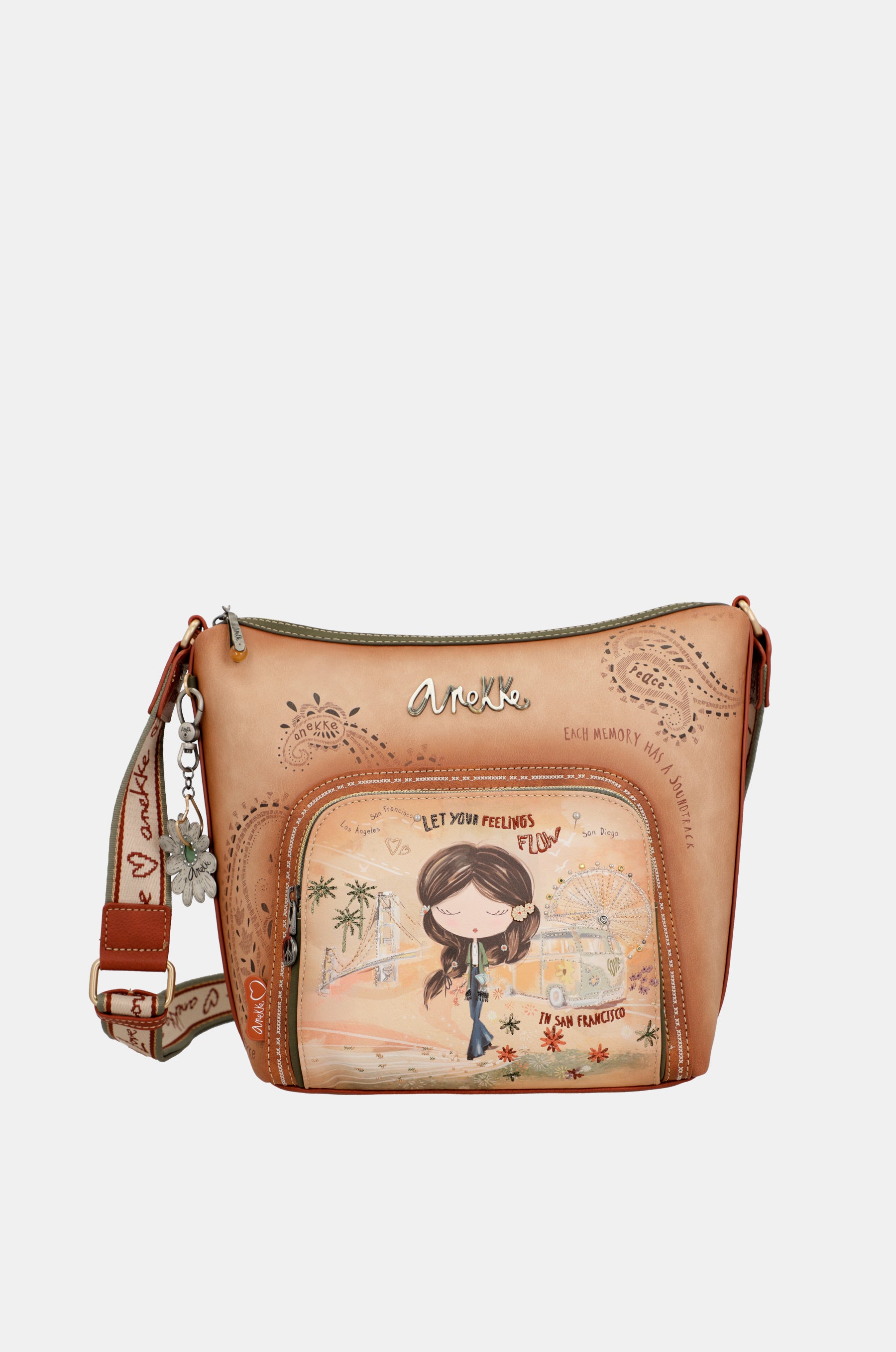 Peace & Love camel large crossbody bag