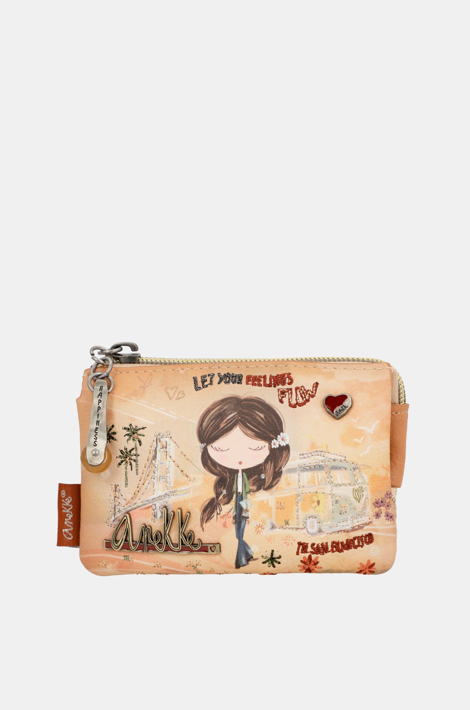 Peace & Love camel 3-compartment coin purse