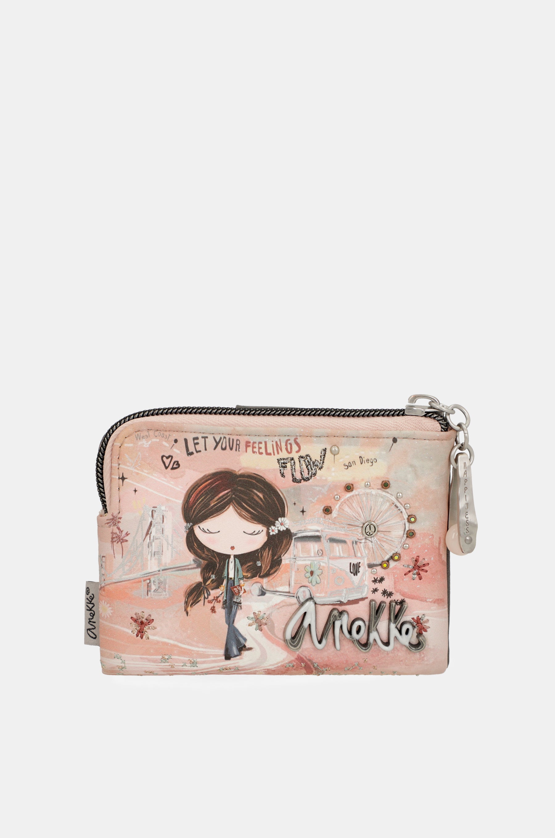 Peace & Love pink small RFID wallet