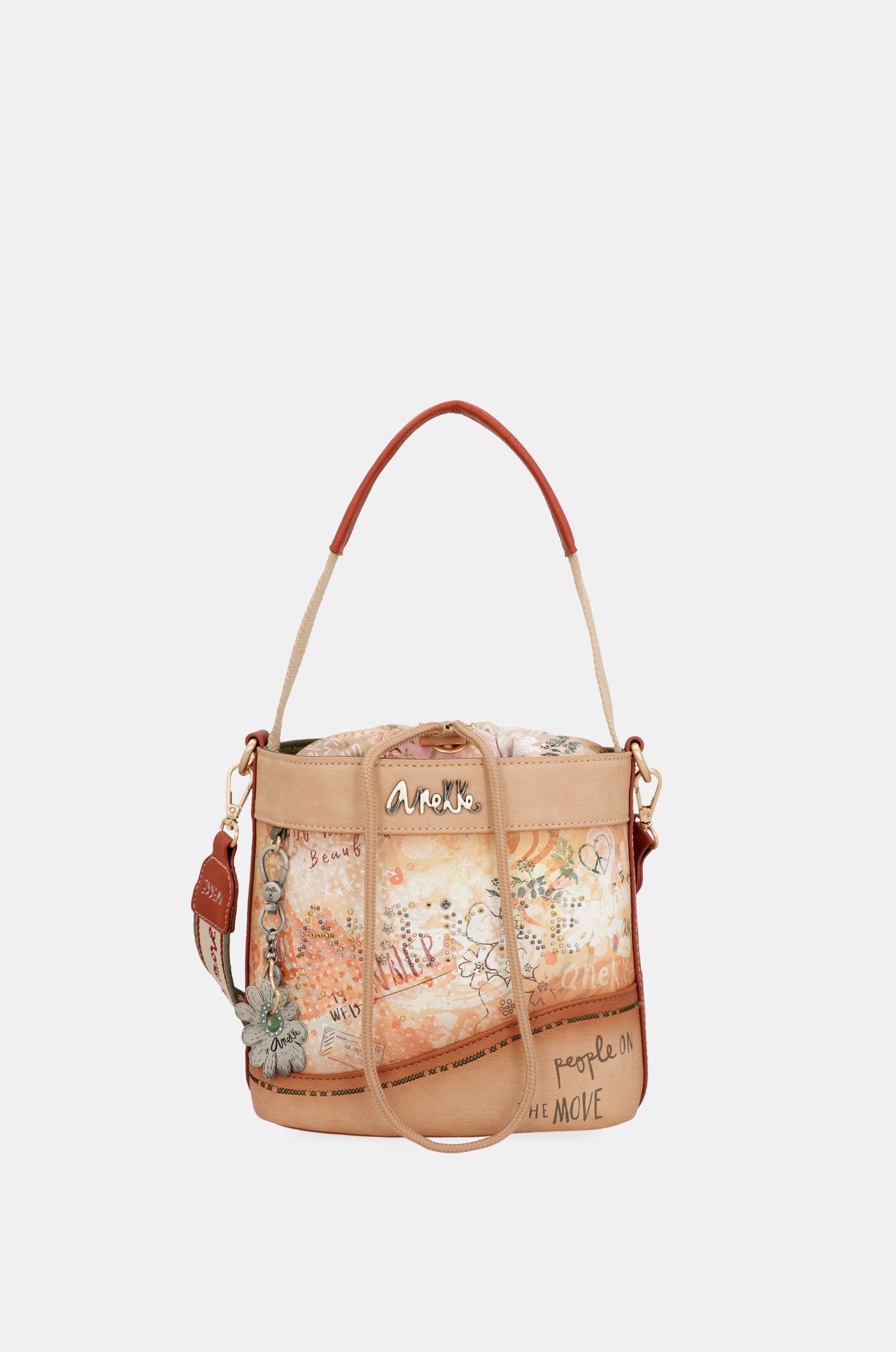 Flowers crossbody bag with rope closure