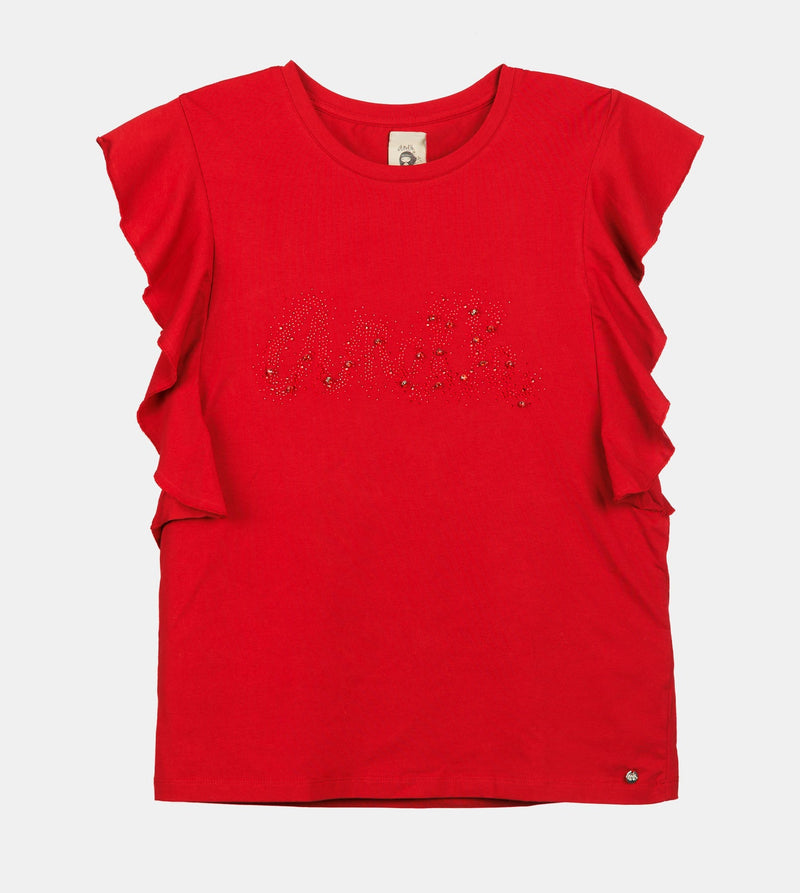 Red shiny short-sleeve T-shirt Anekke