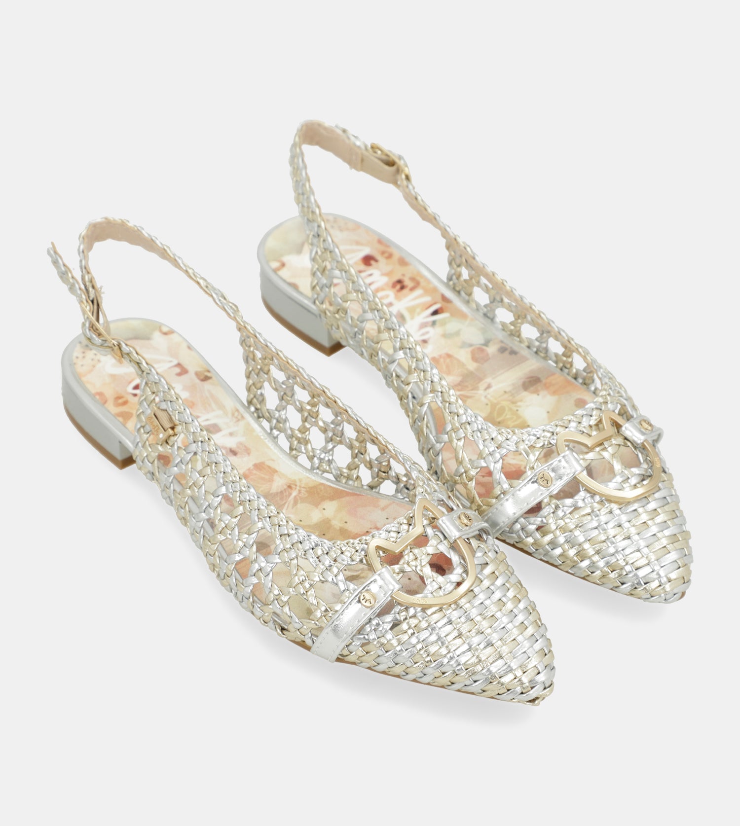 Gold and silver slingback ballet flats