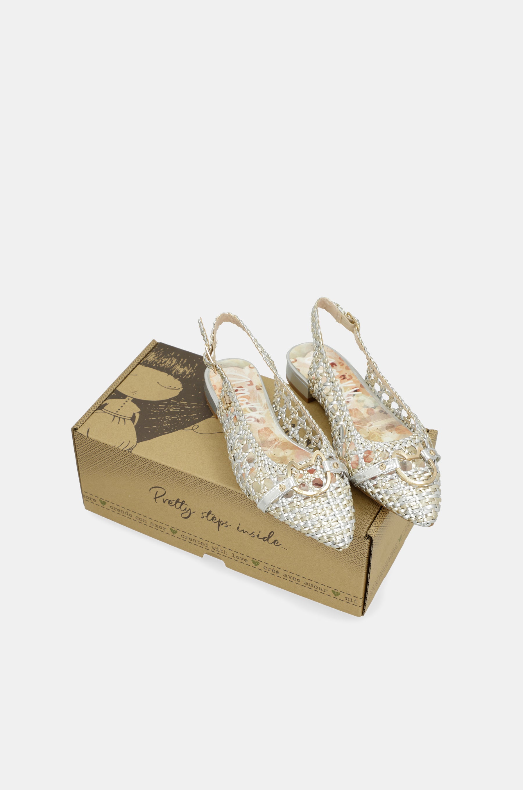 Gold and silver slingback ballet flats