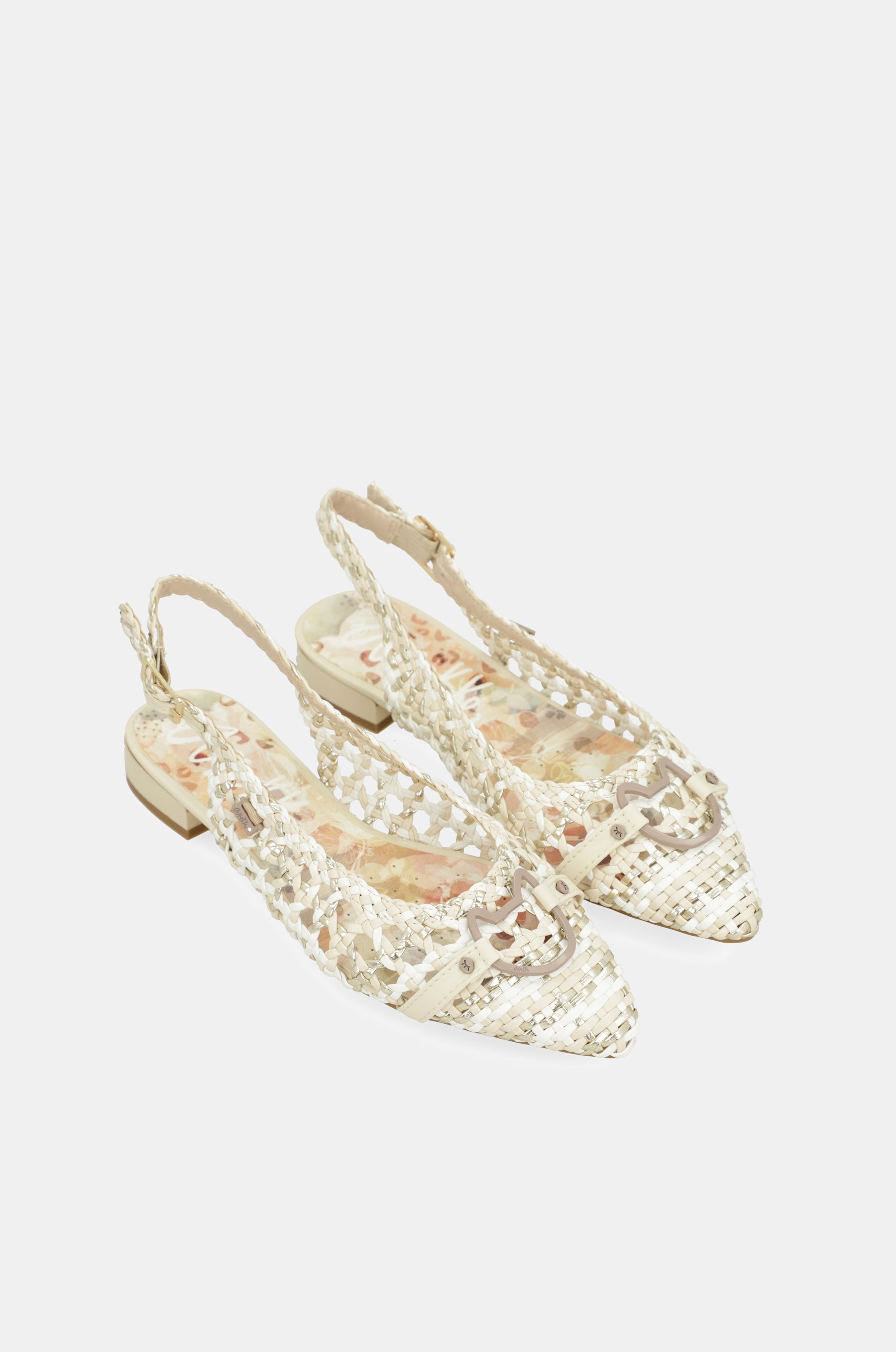 White and pink slingback ballet flats