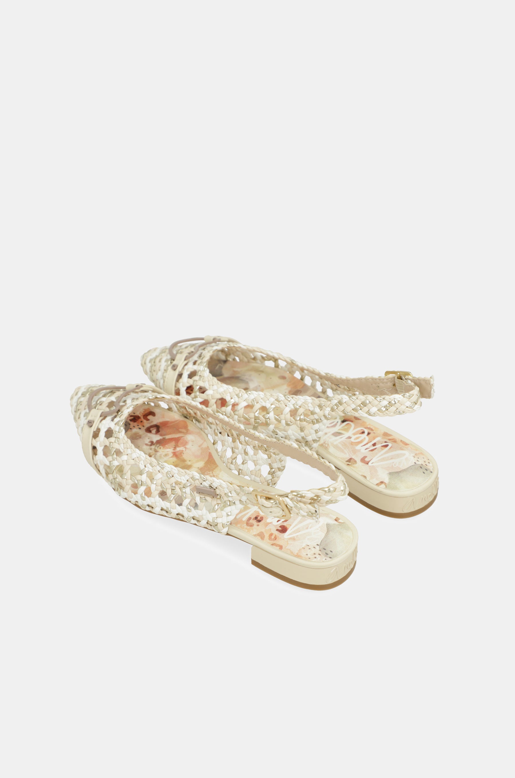 White and pink slingback ballet flats