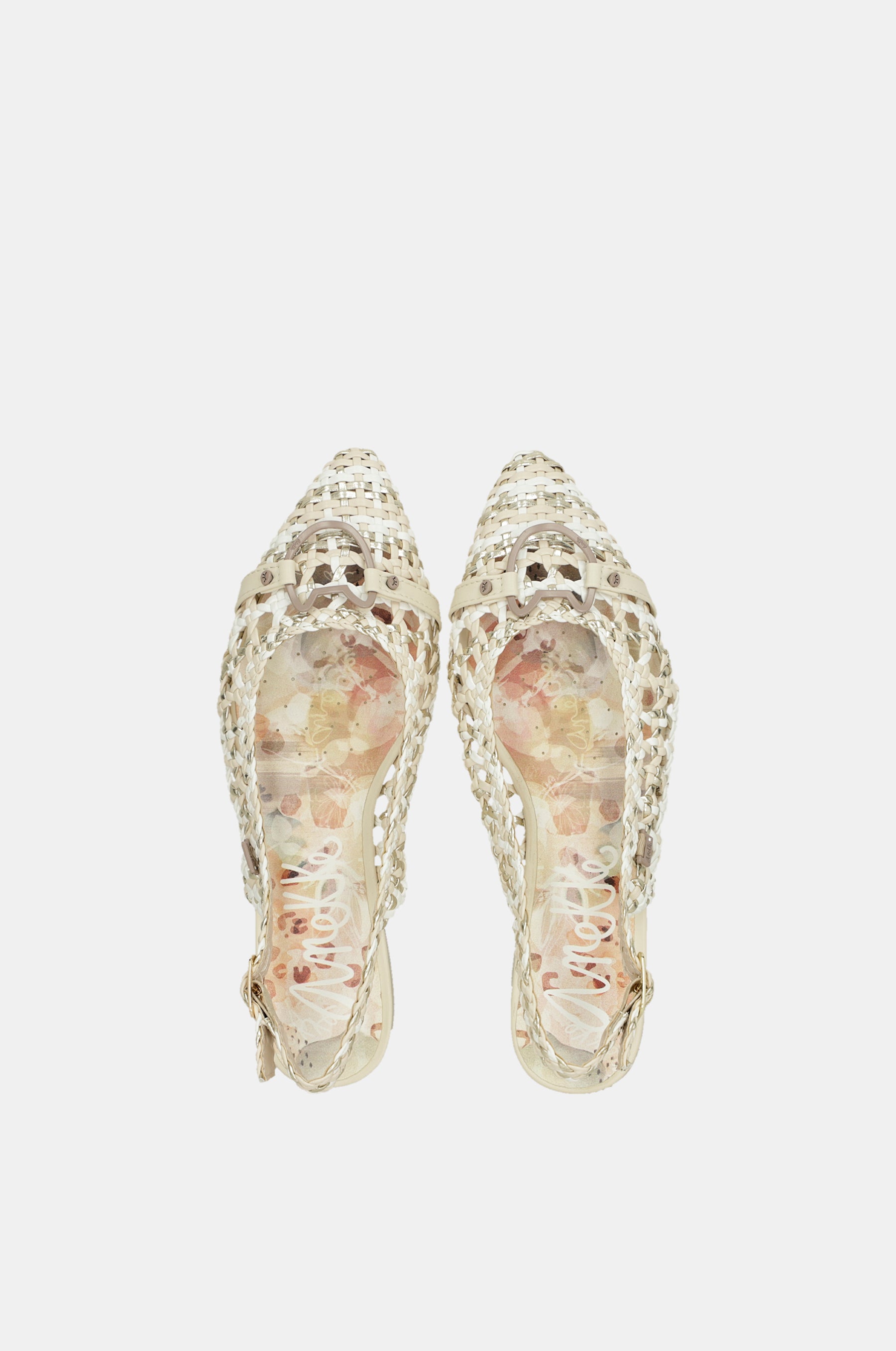 White and pink slingback ballet flats