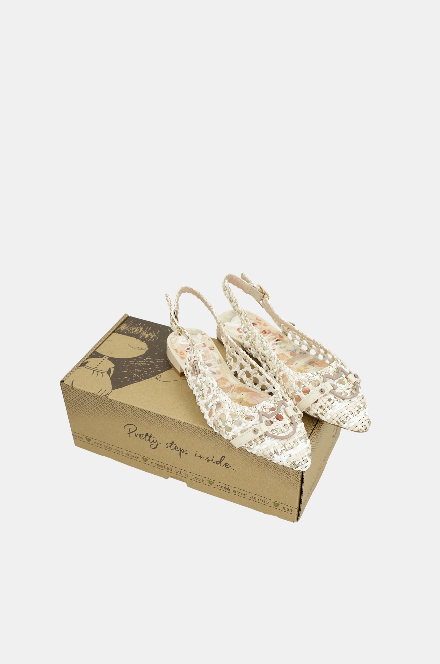 White and pink slingback ballet flats