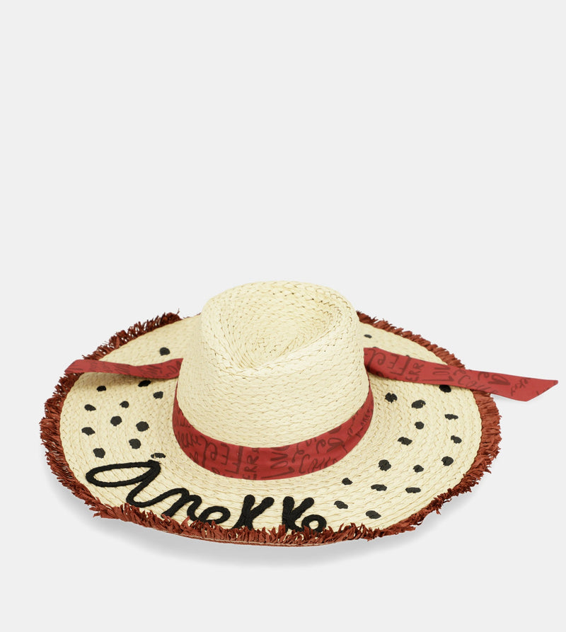 Polka dot raffia hat