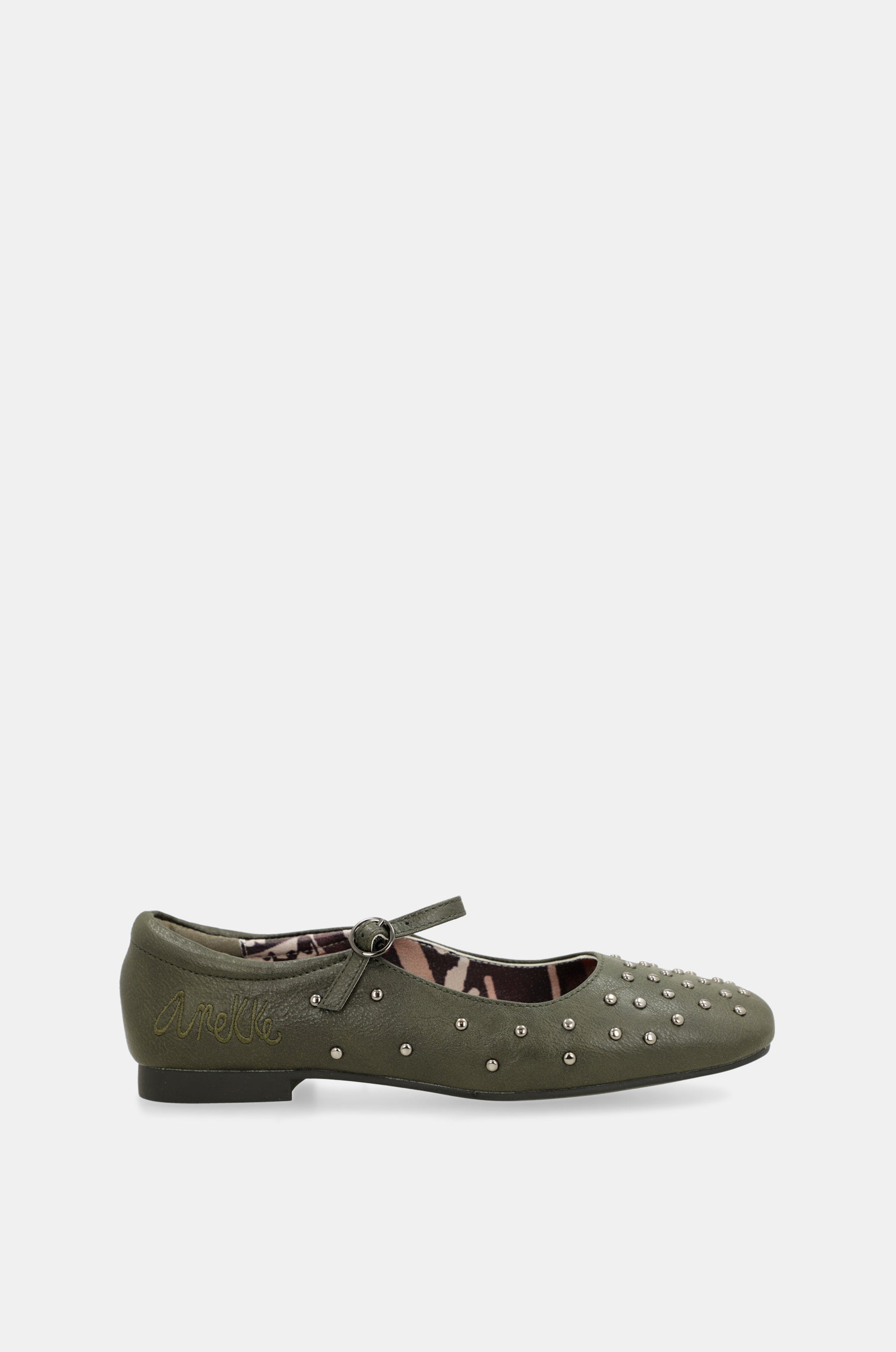Khaki green studded ballerinas