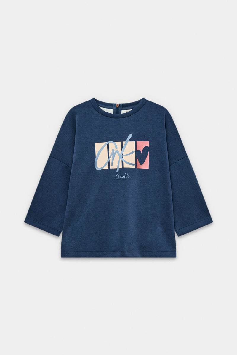Navy-blue short-sleeve sweatshirt