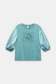 Blue puff-sleeve T-shirt