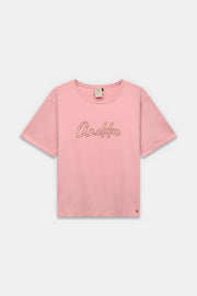 Pink short-sleeve T-shirt with logo