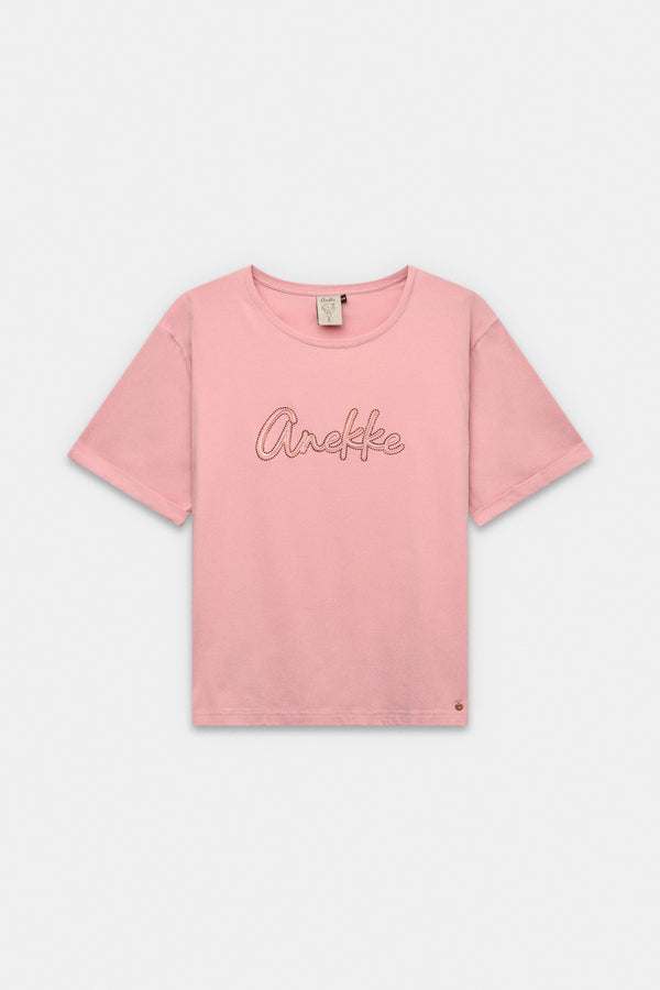 Pink short-sleeve T-shirt with logo