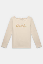 Beige long-sleeve T-shirt with logo