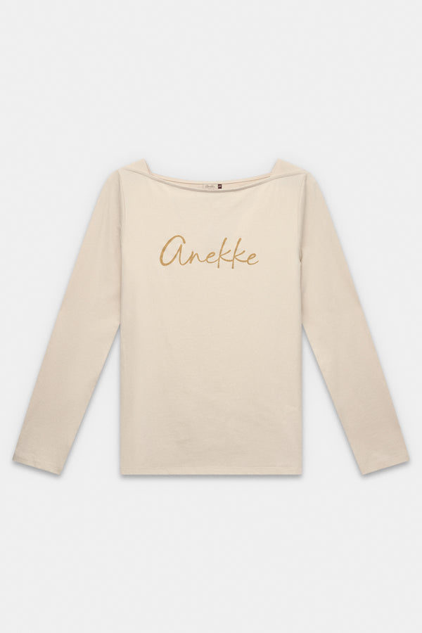 Beige long-sleeve T-shirt with logo
