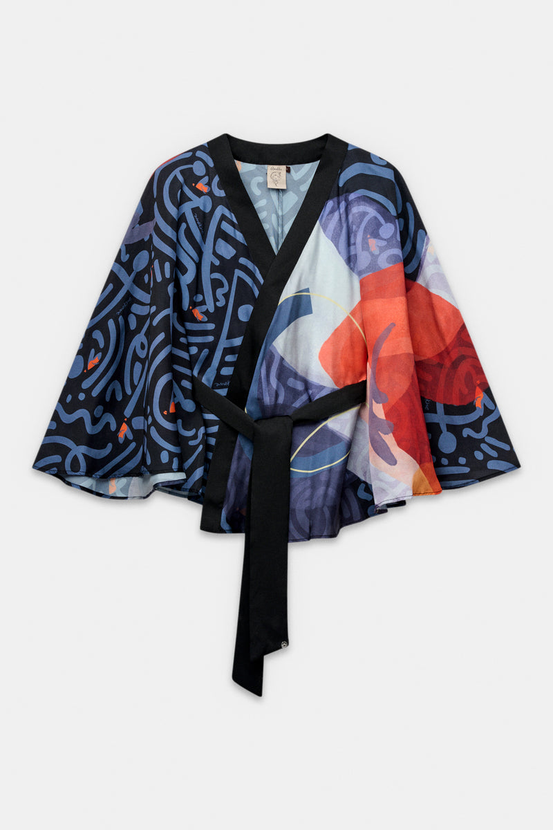 Fluid printed kimono