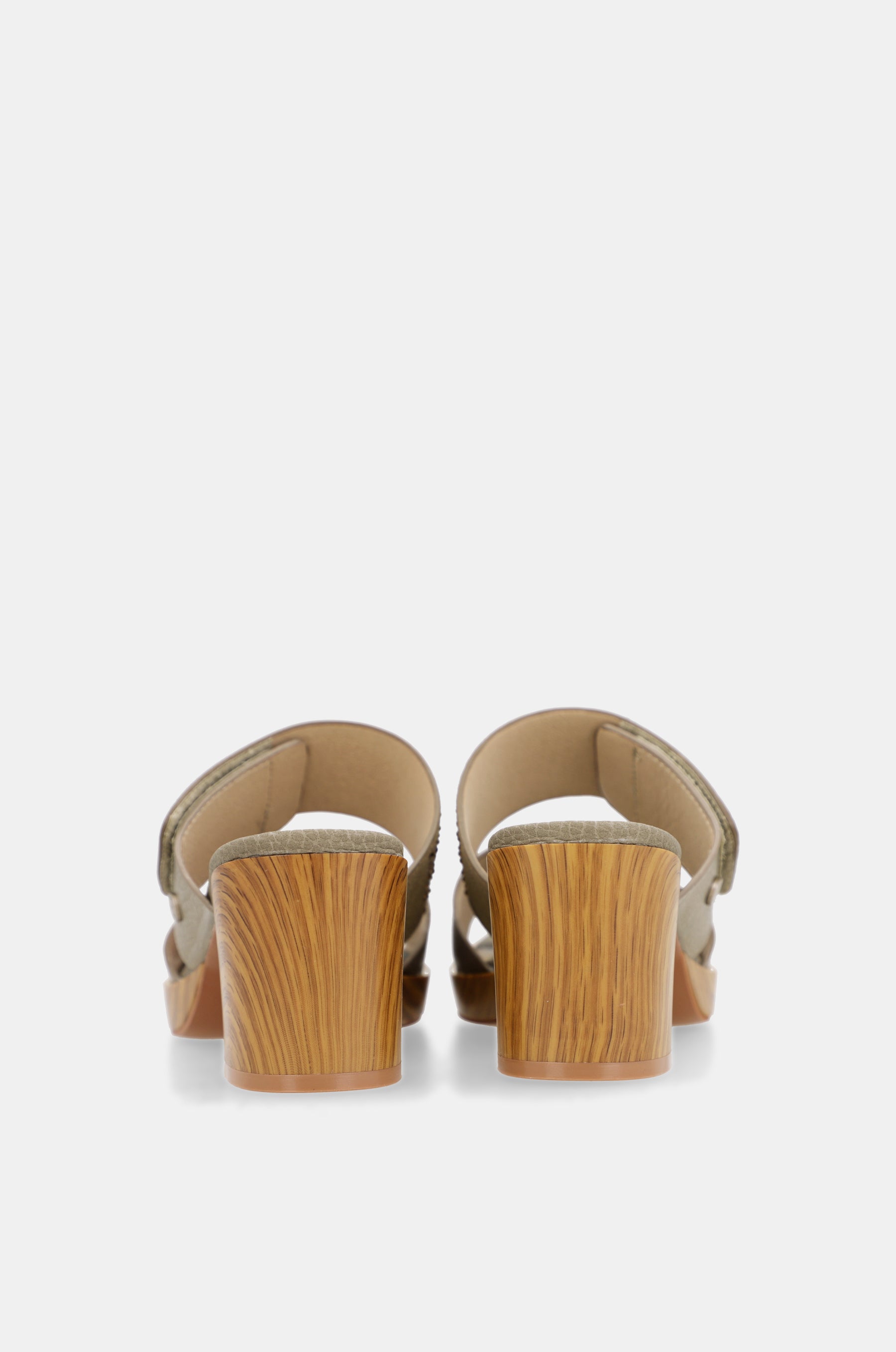 Green and gold heeled sandals with rhinestones