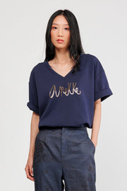 Black short sleeve T-shirt with logo