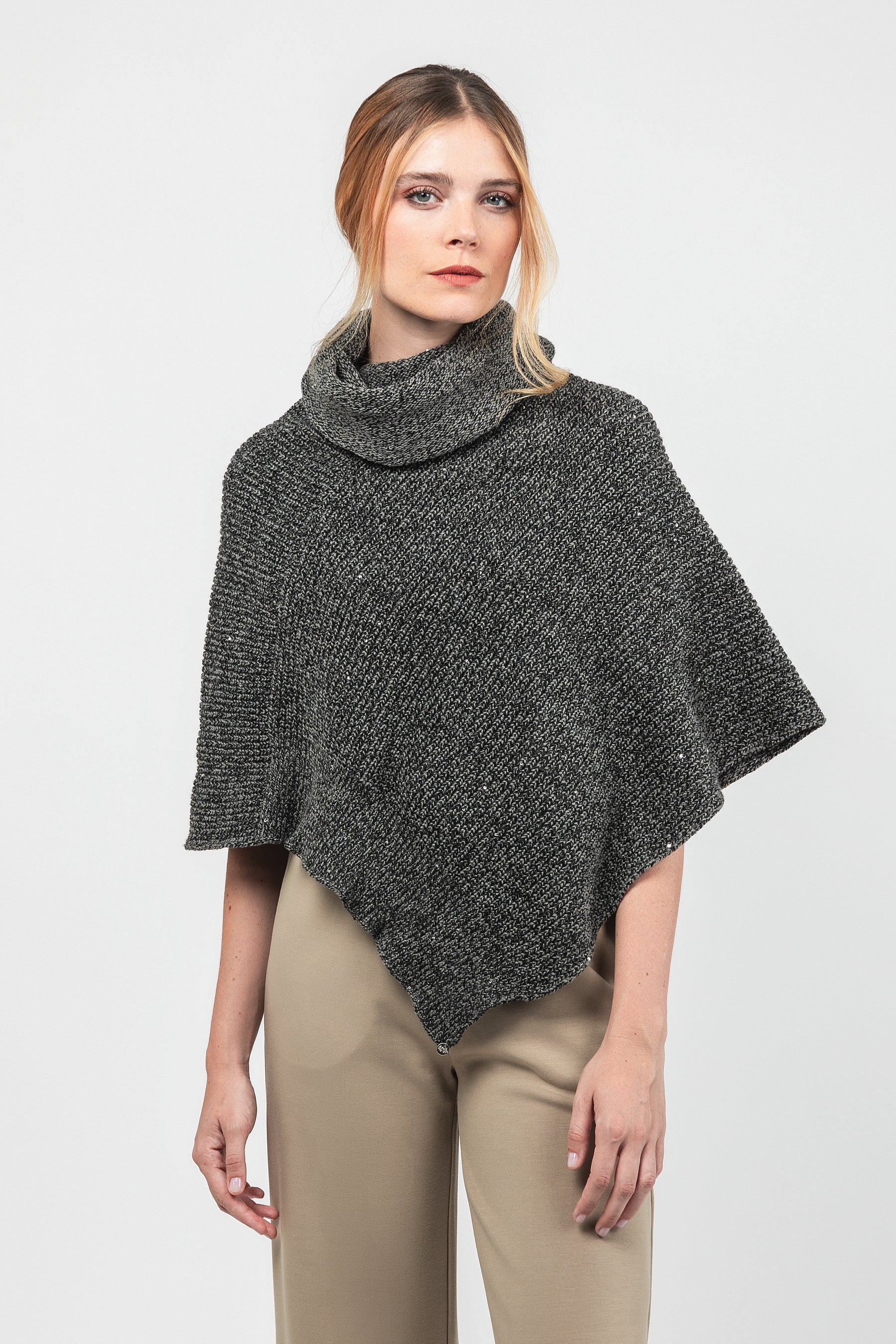 Blue turtleneck poncho