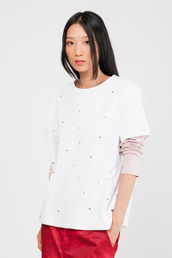 White studded short sleeve T-shirt
