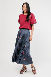 Blue printed pleated skirt