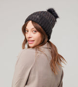 Black knitted beanie with pompom