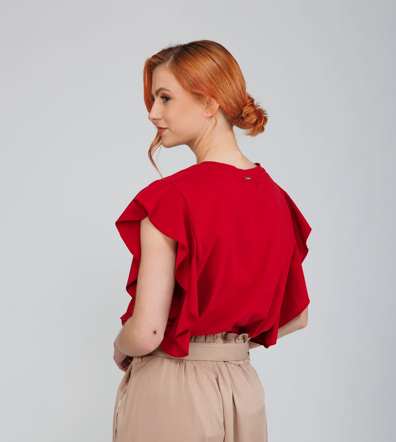 Red shiny short-sleeve T-shirt Anekke