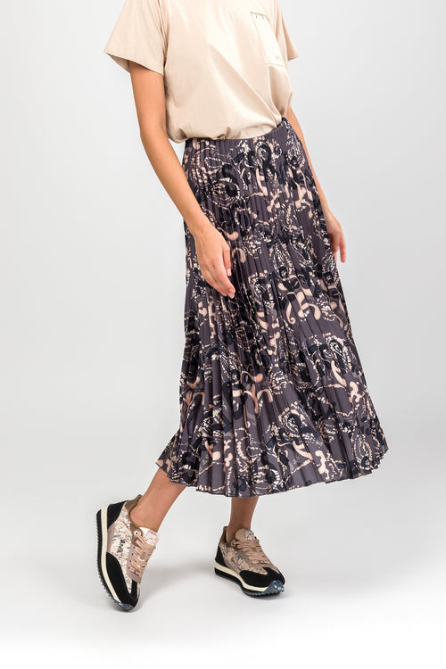 Grey & print pleated skirt