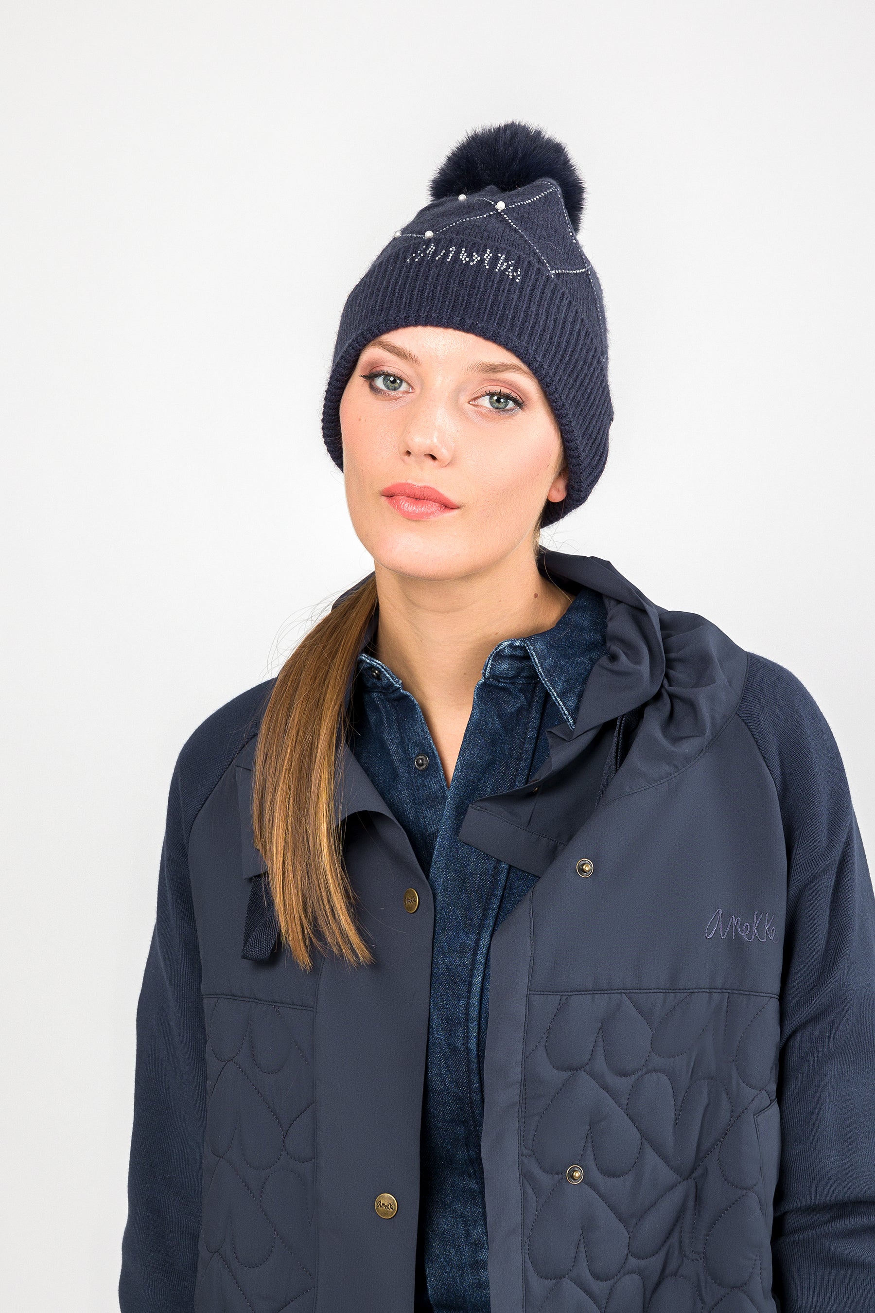 Navy blue knitted beanie
