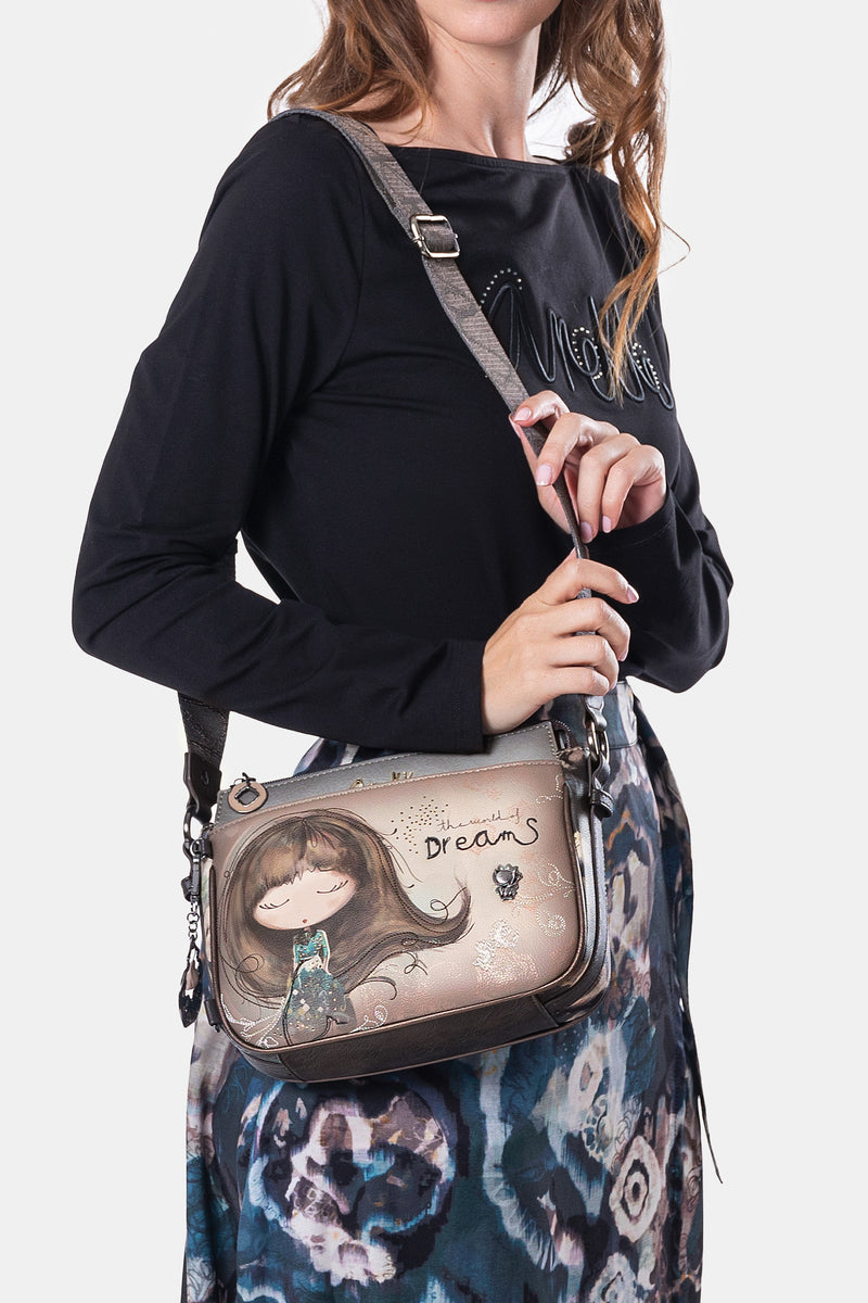 Real 3-compartment medium crossbody bag