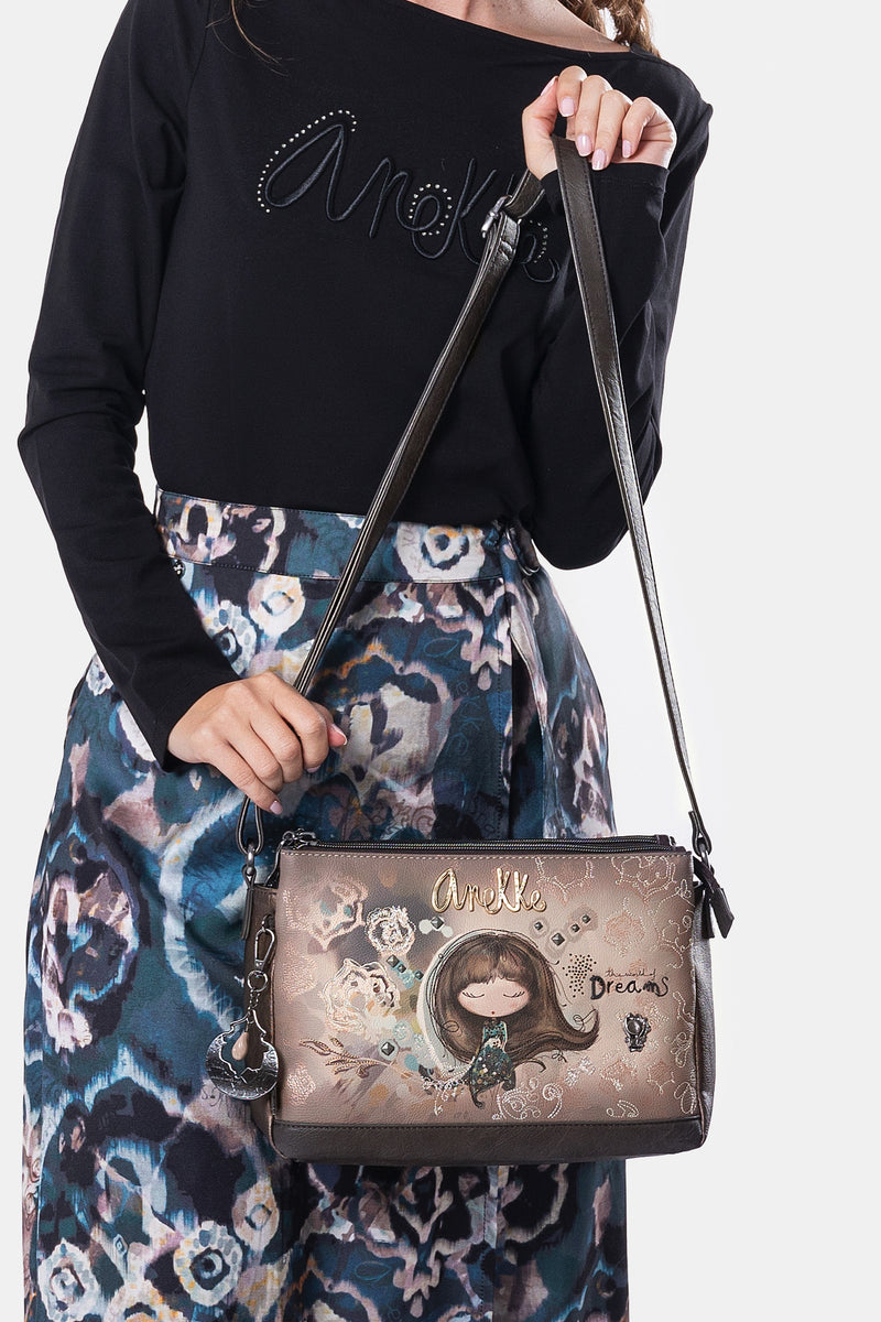 Real 3-compartment printed crossbody bag