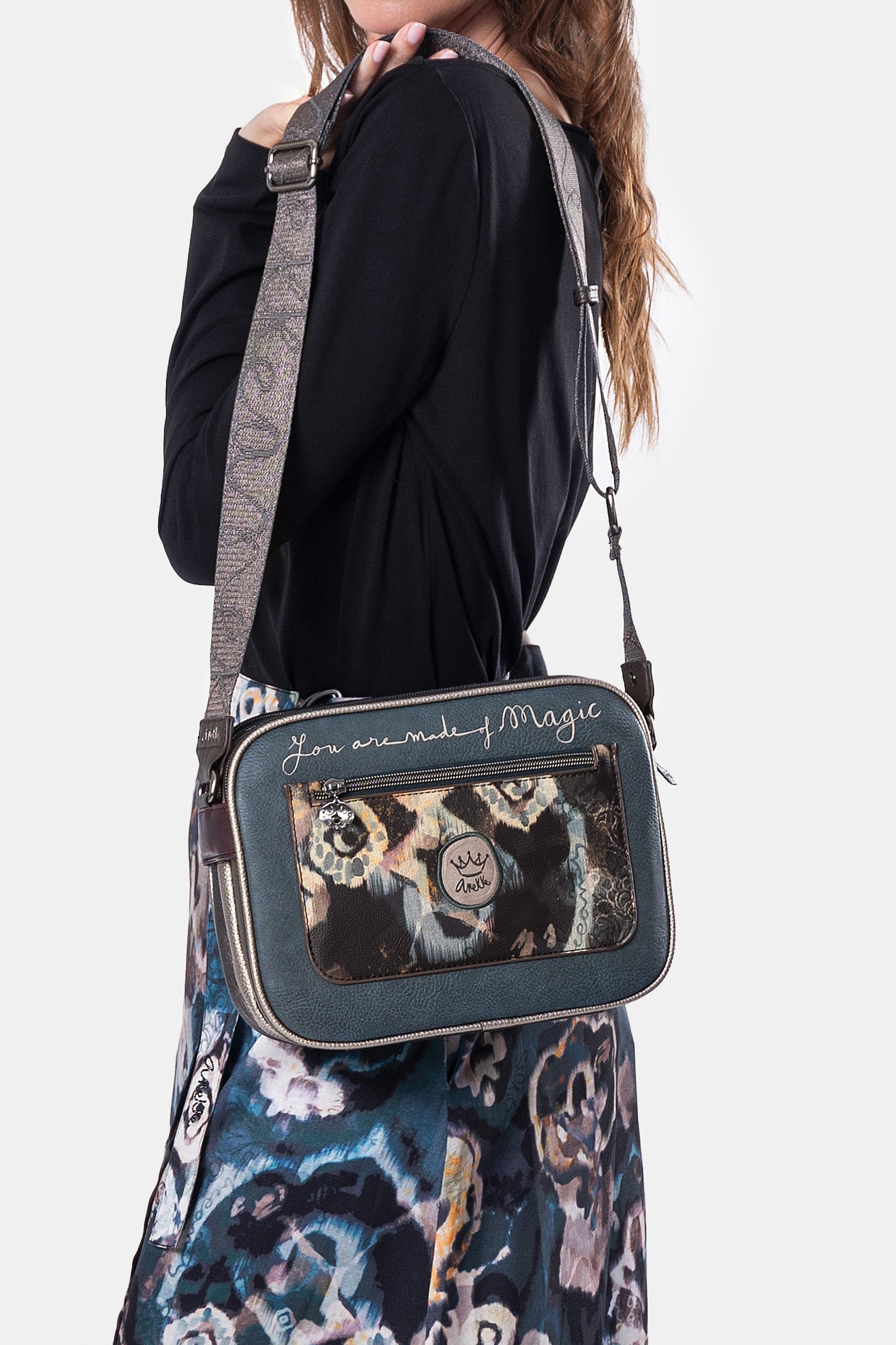 Real 3-compartment crossbody bag