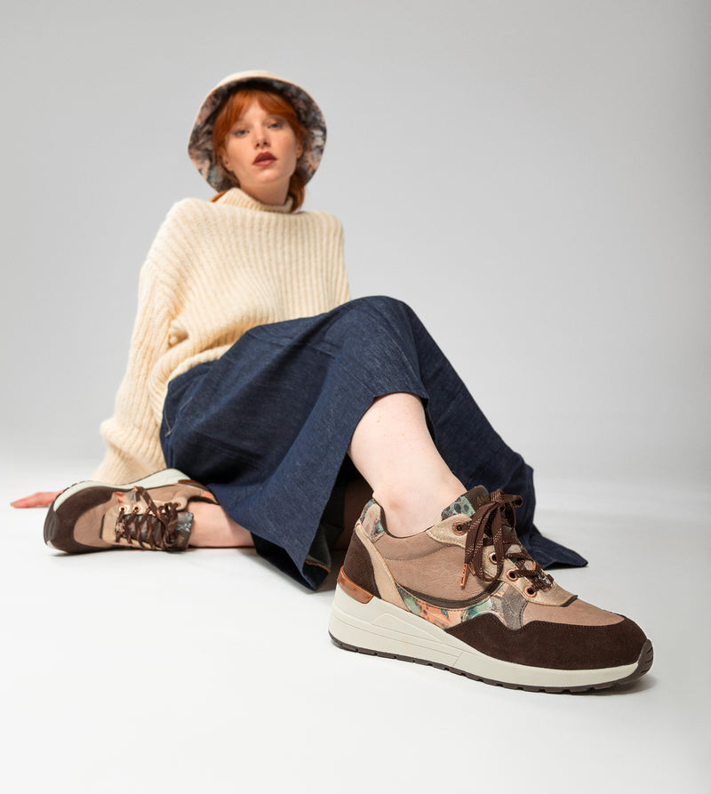 Brown Padded Sports Sneakers with Wedge