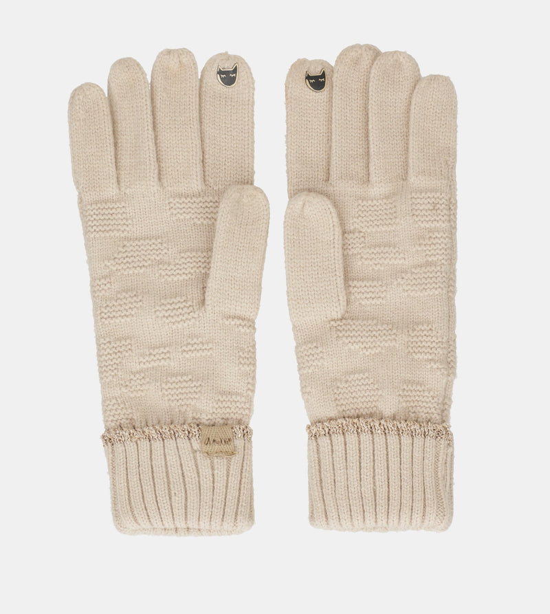 Beige knit gloves