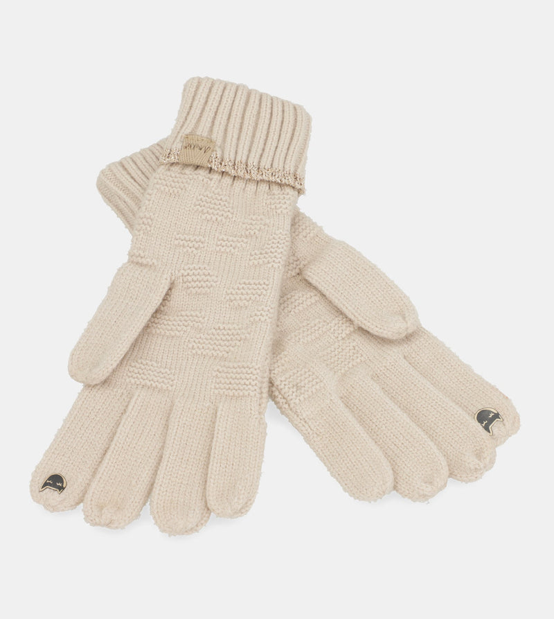 Beige knit gloves