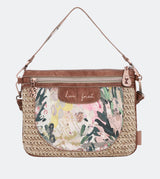 Printed raffia handbag