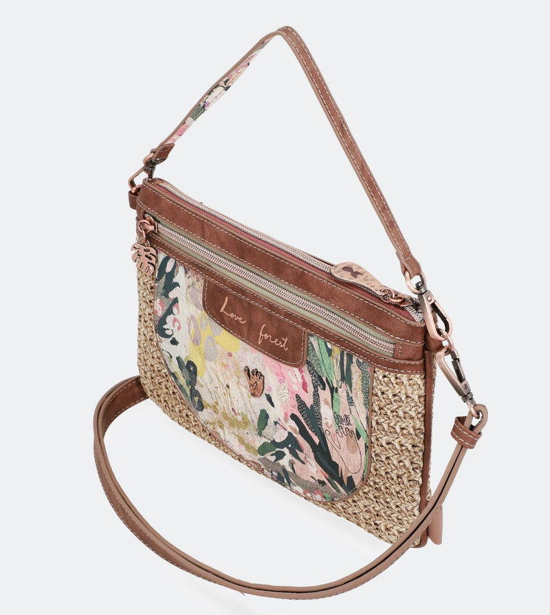 Printed raffia handbag