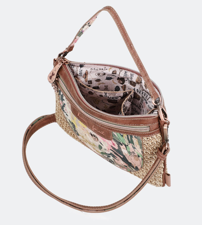 Printed raffia handbag