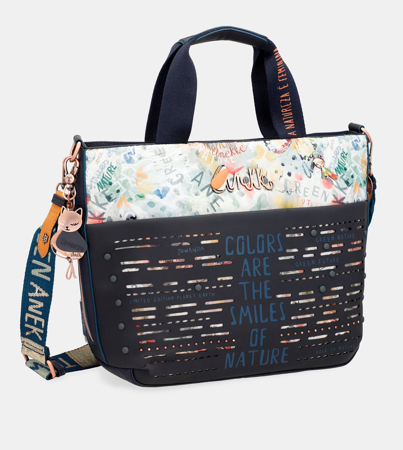 Nature Pachamama navy blue tote bag with shoulder strap