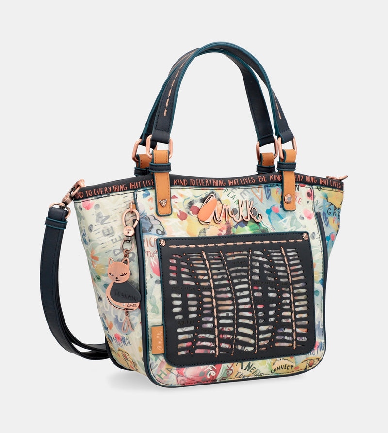 Nature Pachamama navy blue printed tote bag