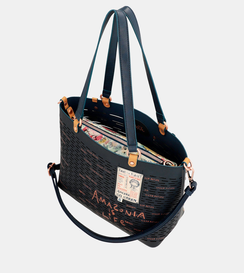 Nature Pachamama navy blue large tote bag