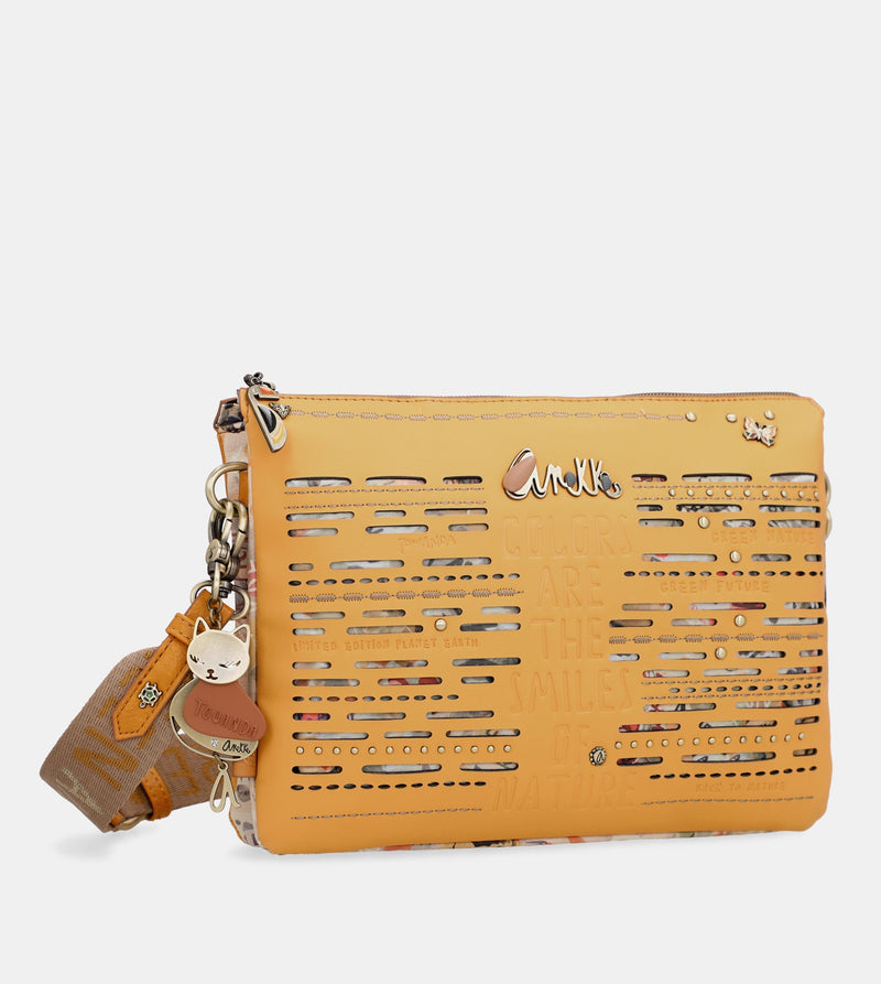 Nature Pachamama ochre crossbody bag with two compartments