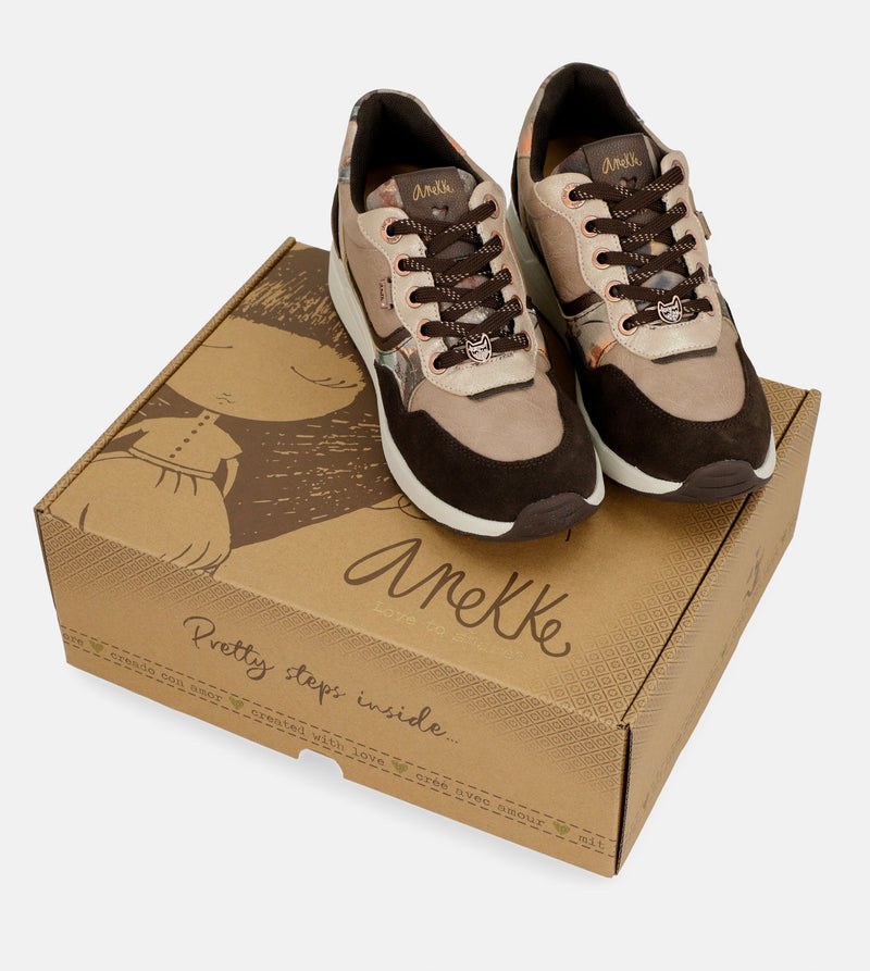 Brown Padded Sports Sneakers with Wedge